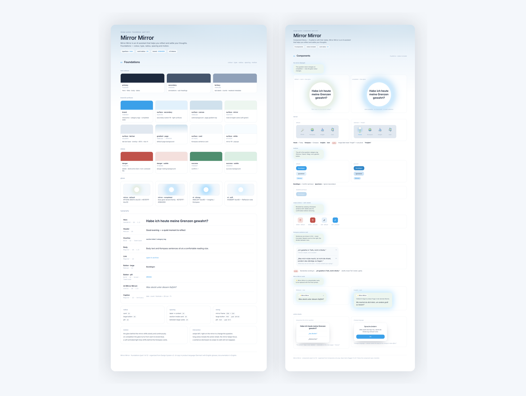 Mirror Mirror's design system: foundations and component library, side by side